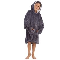 18C880: Kids Plush Oversized Hoodie- Embossed Footballs (One Size - 7-13 Years)